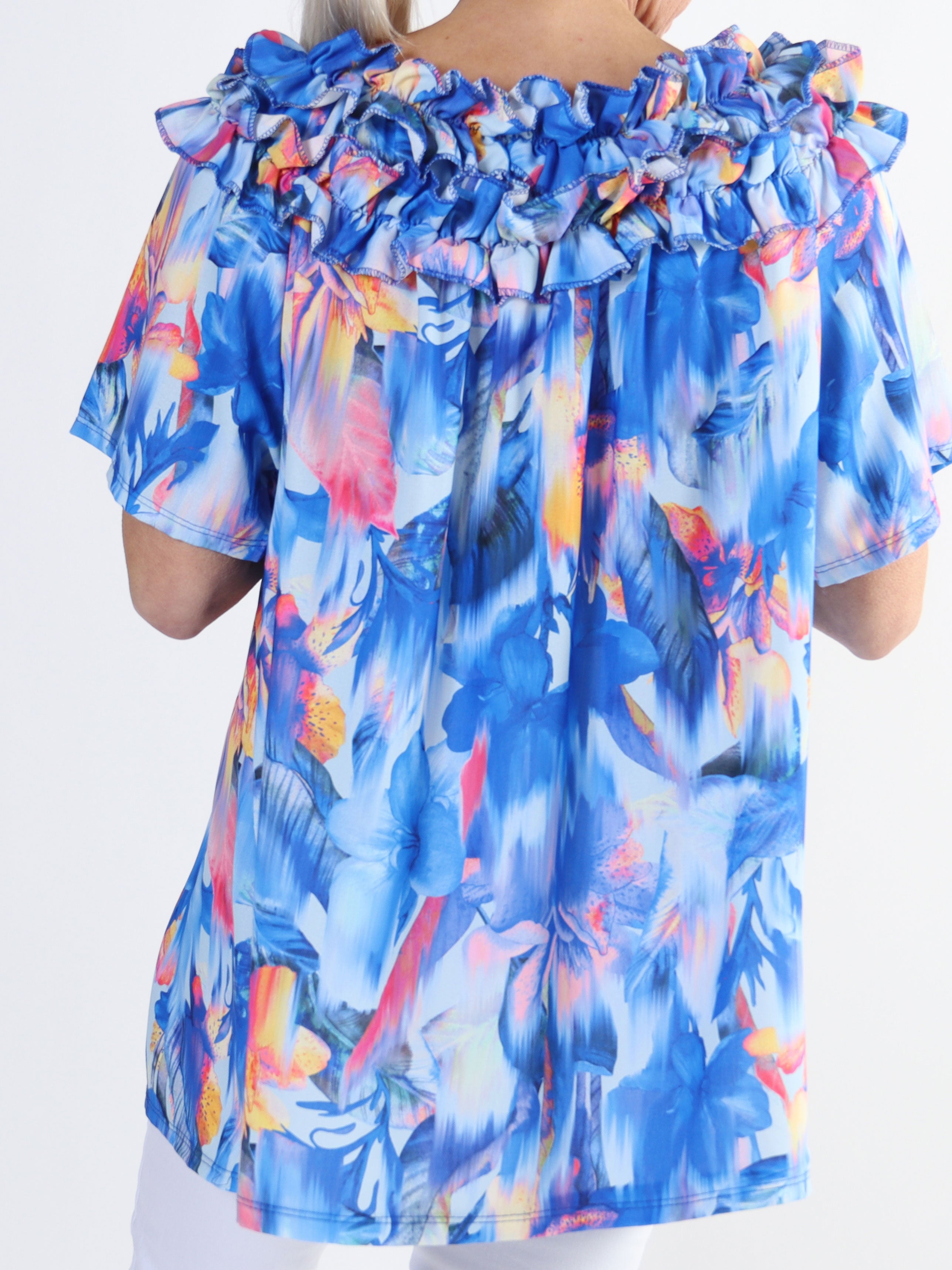 Chili Sleeveless Hawaii - Blomstret plus size tunika med flæser